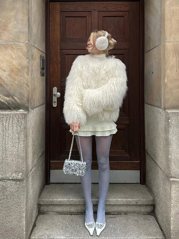 Fringe Fluffy Faux Fur Jacket