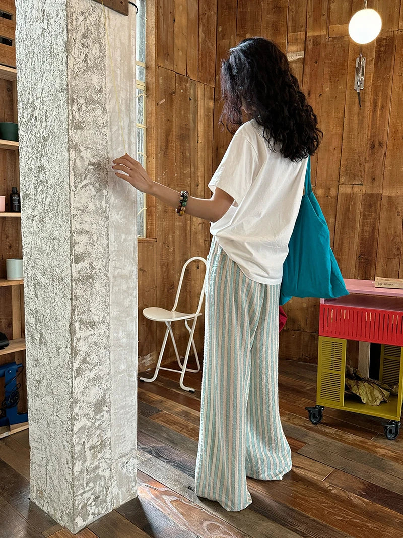 Blue Striped Wide Leg Pants