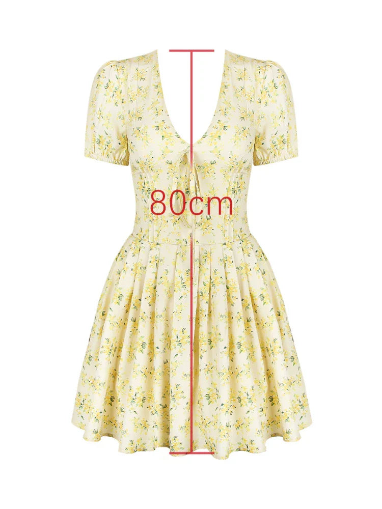 Yellow Floral Puff Sleeve Mini Dress