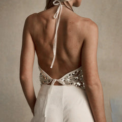 Halter Sequin Tank Backless Tie Up Top