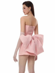 Diamond Strapless Large Bow Corset Top And Mini Skirt Set