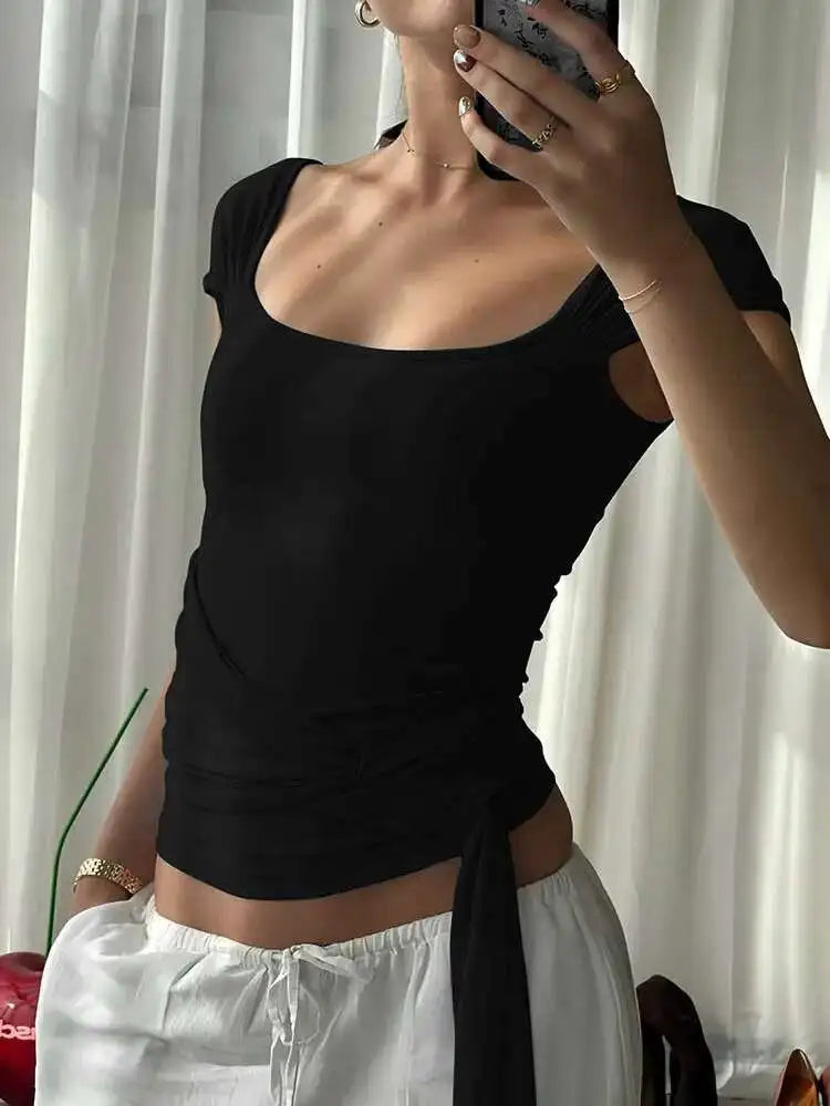 Short Sleeve Bandage Women T-shirt