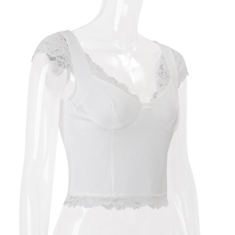 White Lace Trim Short Sleeve Top