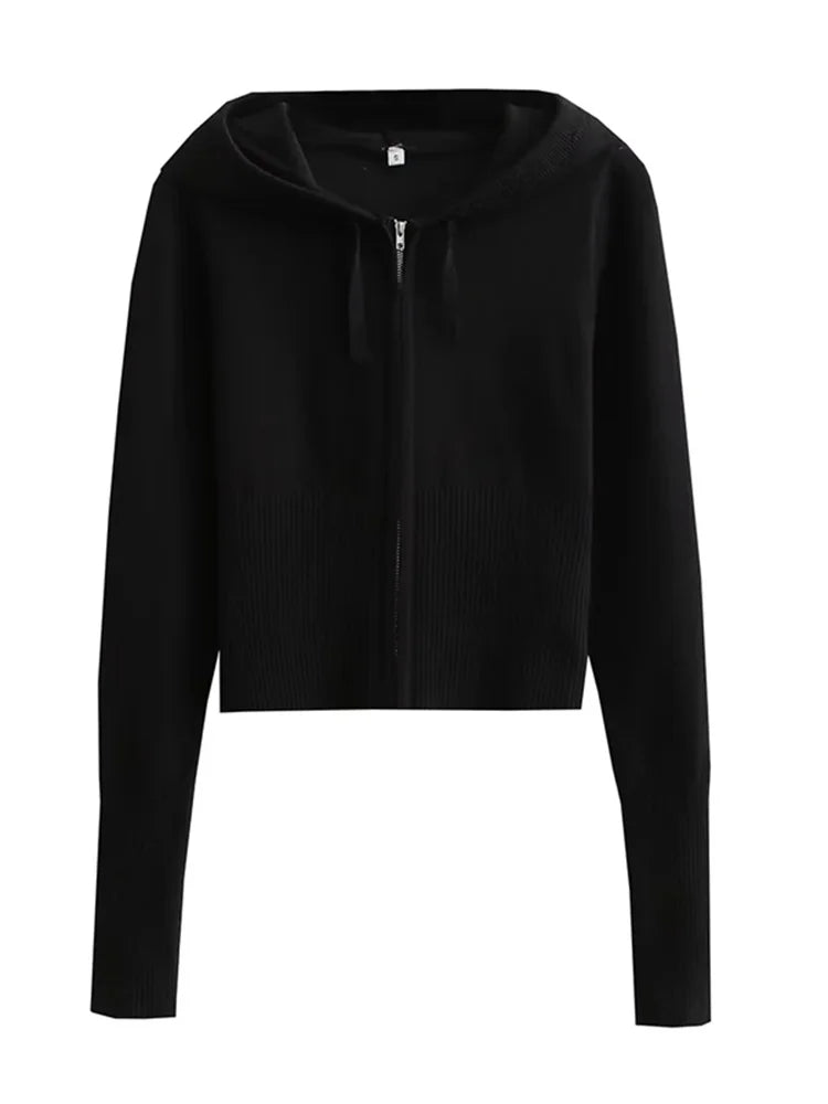 Knit Zipper Hooded Top And Pants Set