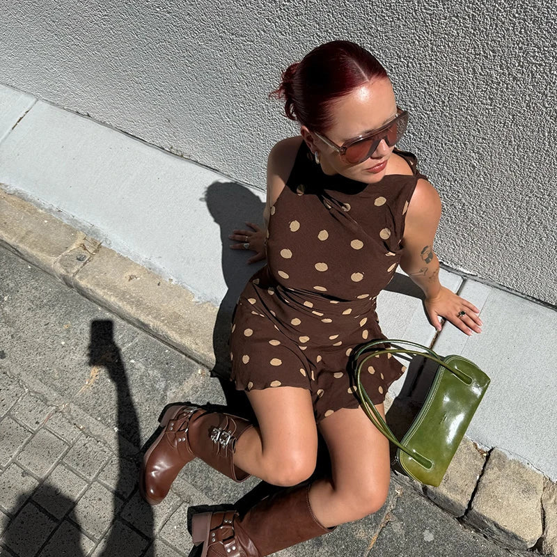 Brown Polka Dot Mini Dress