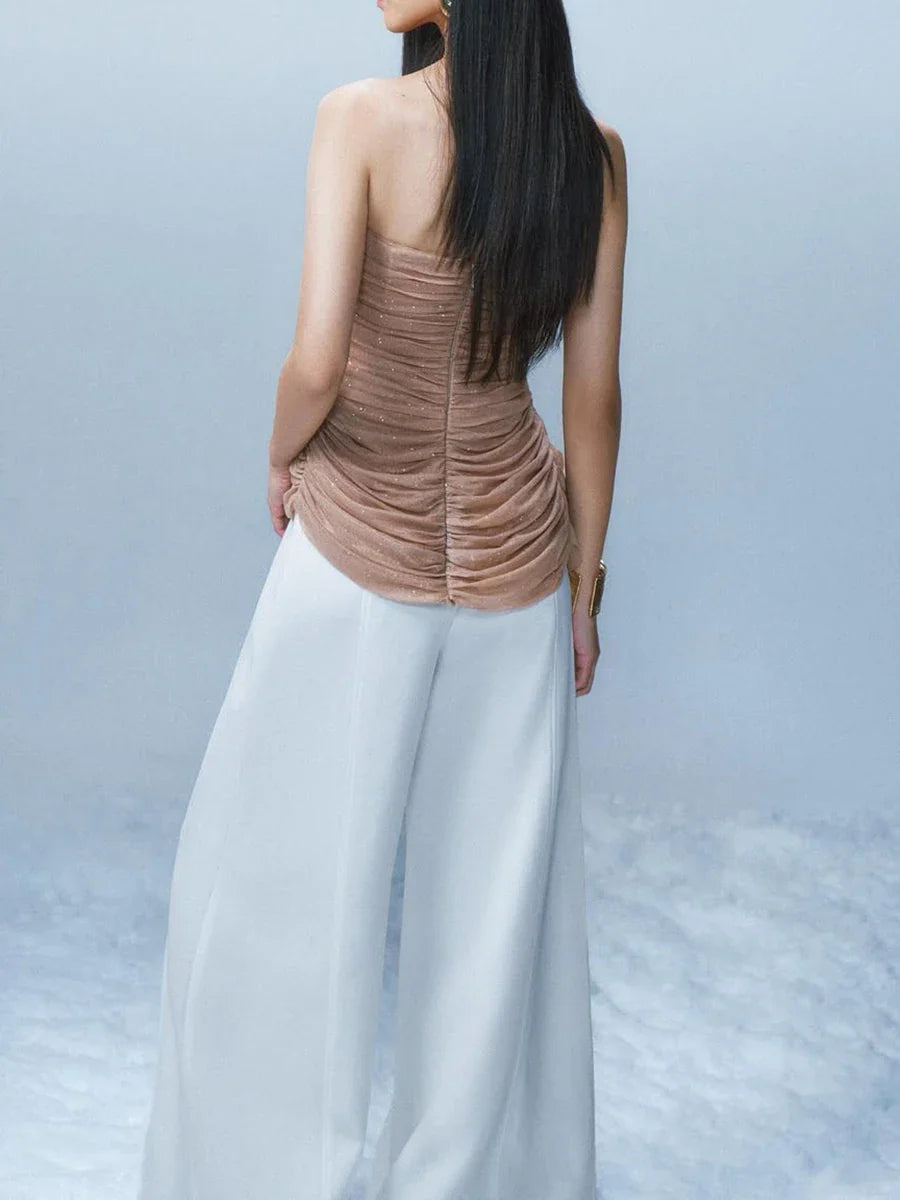 Mesh Drape Strapless Top
