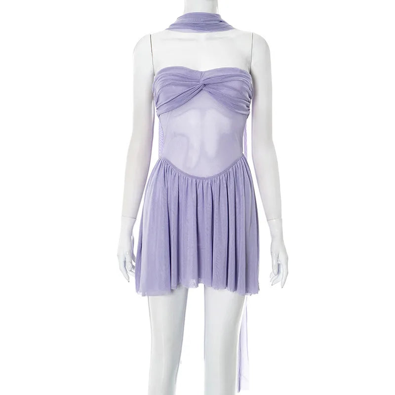 Mesh Strapless Scarf Mini Dress