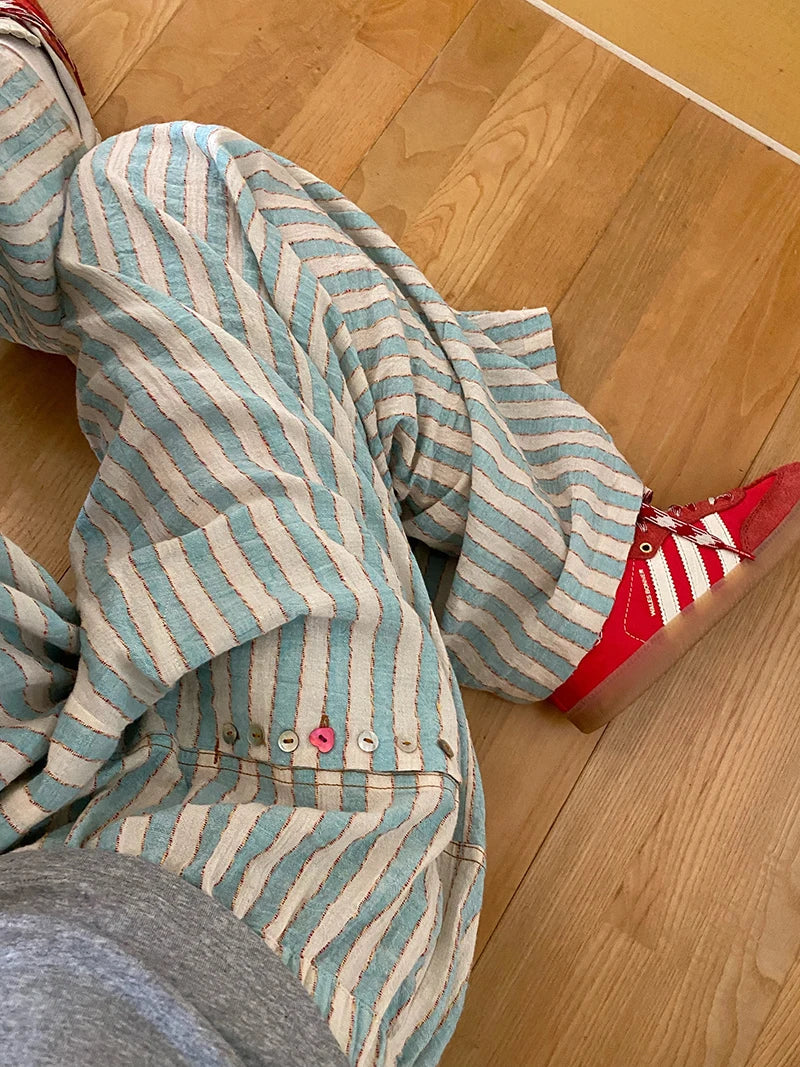Blue Striped Wide Leg Pants