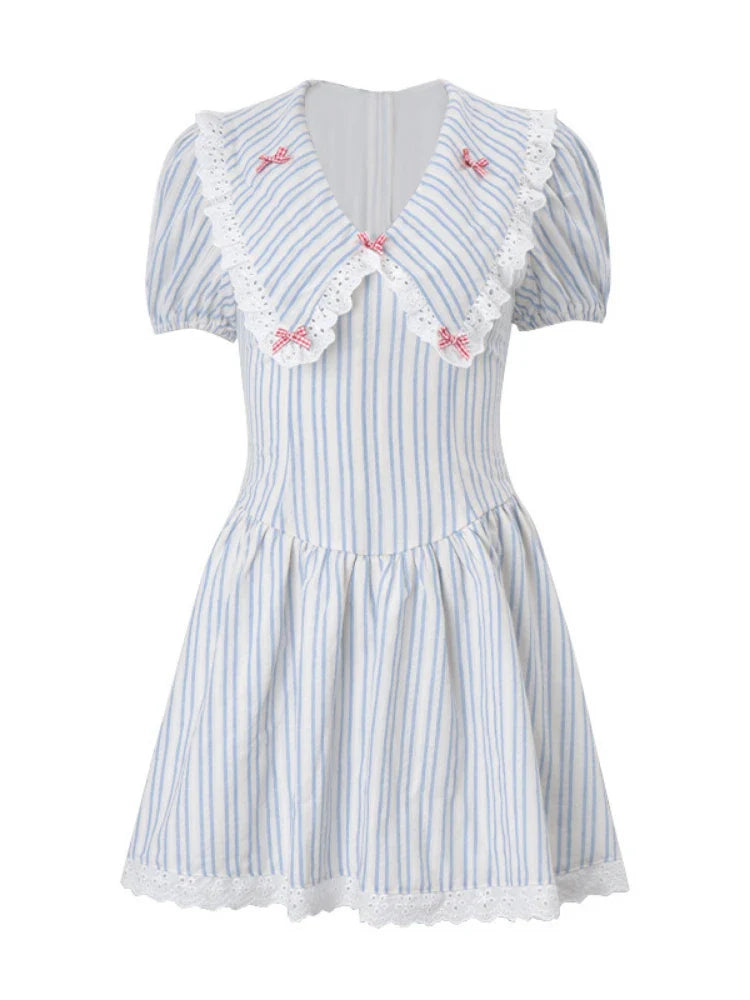 Blue Stripe Collar Mini Dress