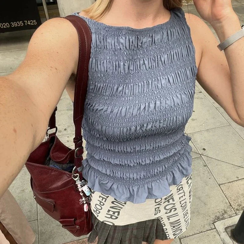 Polka Dot Ruched Tank Top
