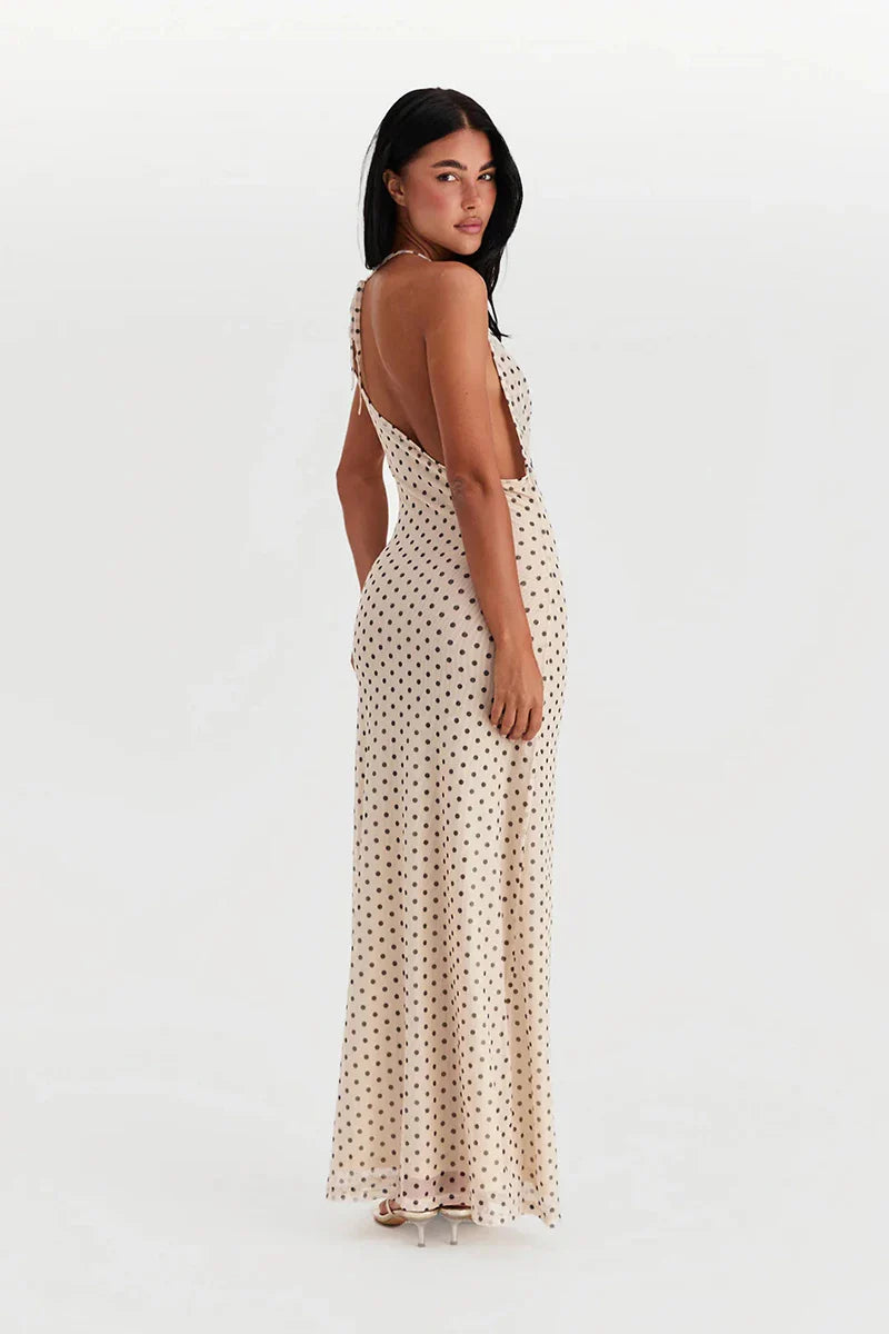 White Polka Dot Strappy Midi Dress
