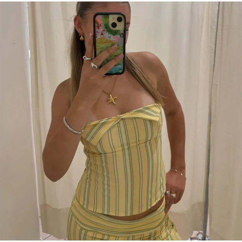 Stripe Tube Top And Pants Set