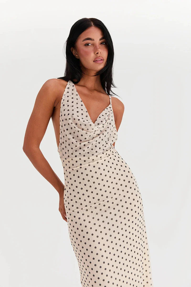 White Polka Dot Strappy Midi Dress