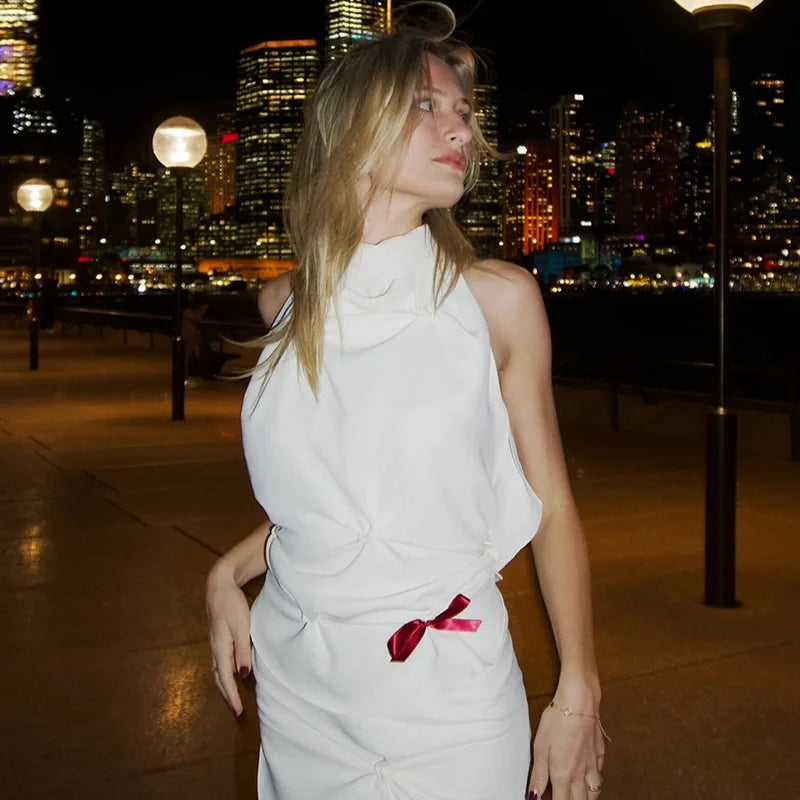 Halter Pinched Ruched Open Back Top