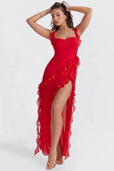 Twisty Twirl High Slit Ruffle Dress