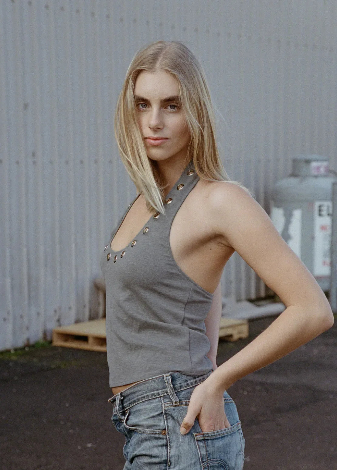 Metal Hollow Halter Neck Vest Top