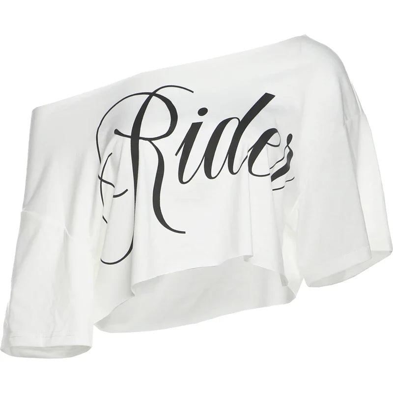 White Off-shoulder Loose Cropped Rider Top