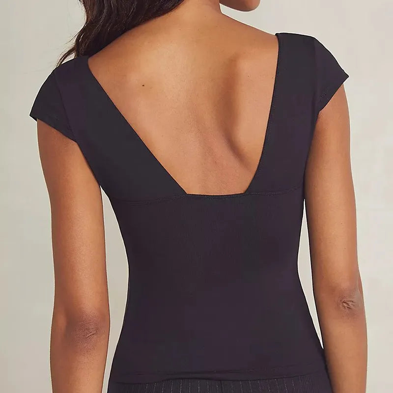 Deep Neck Short Sleeve Top