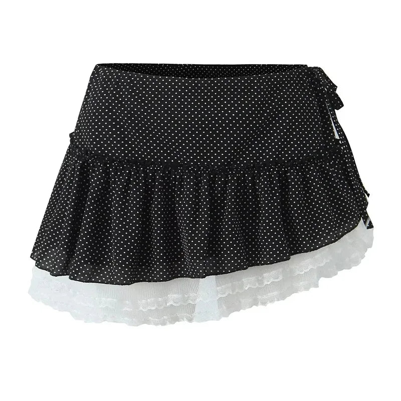 Black Polka Dot Halter Crop Top And Mini Skirt Set