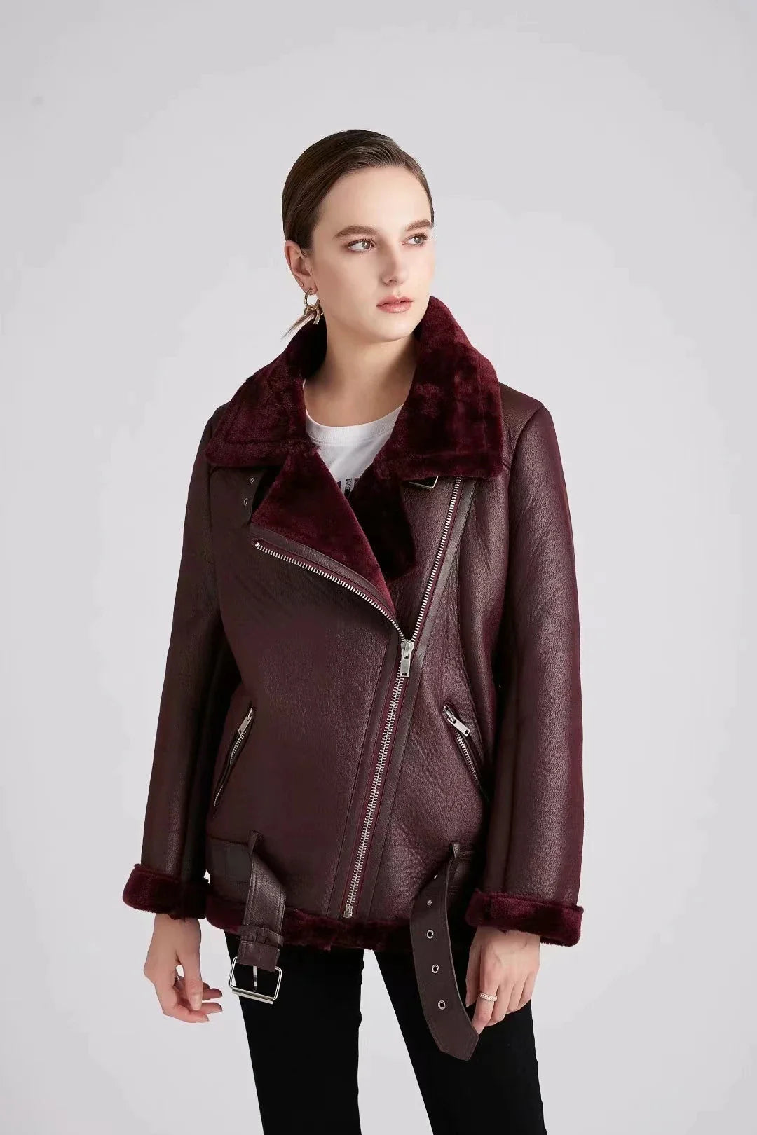 Faux Leather Double-Sided Zipper Biker Jacket
