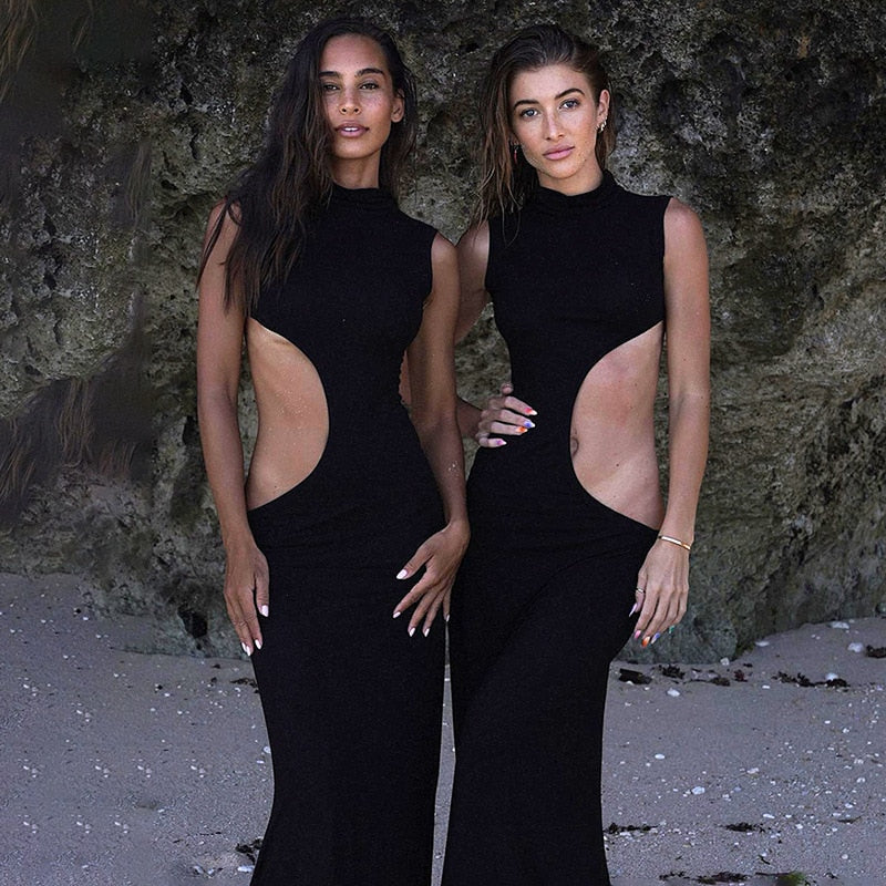 Black Mock Neck Tank Side Cut Out Maxi Dress