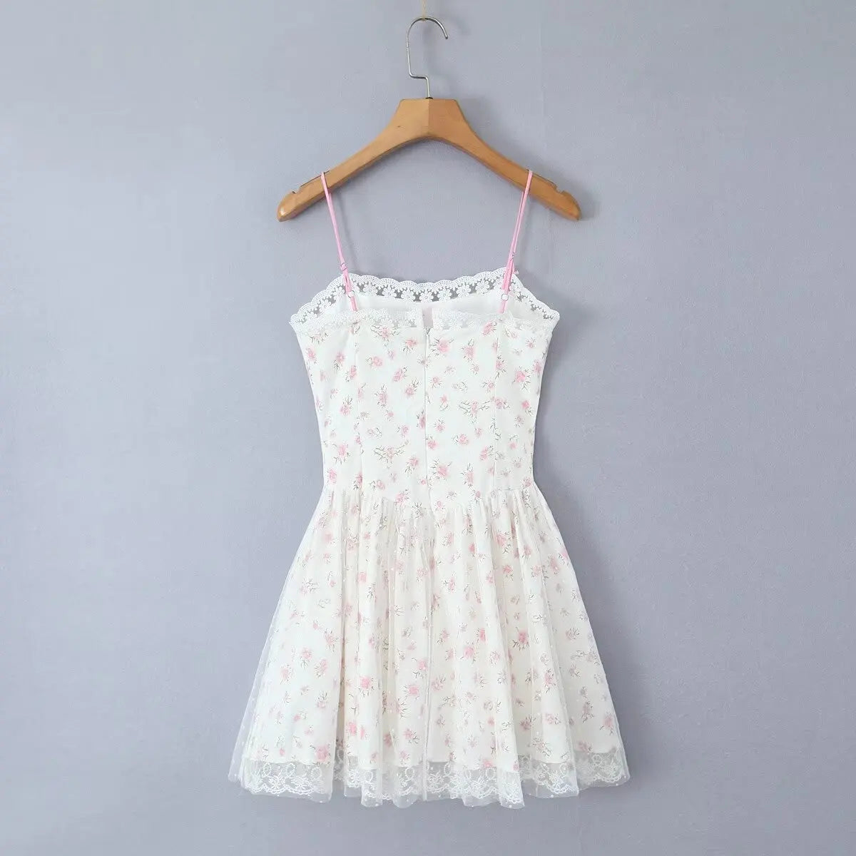 White Floral Print Bow Strap Pleated Mini Dress