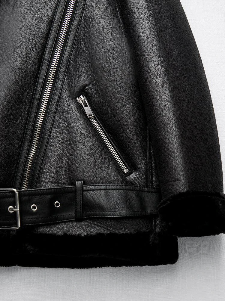 Faux Leather Double-Sided Zipper Biker Jacket