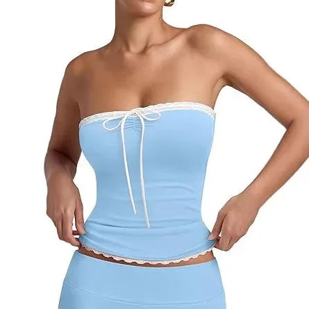 Lace Splice Strapless Top