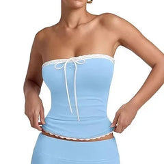 Lace Splice Strapless Top