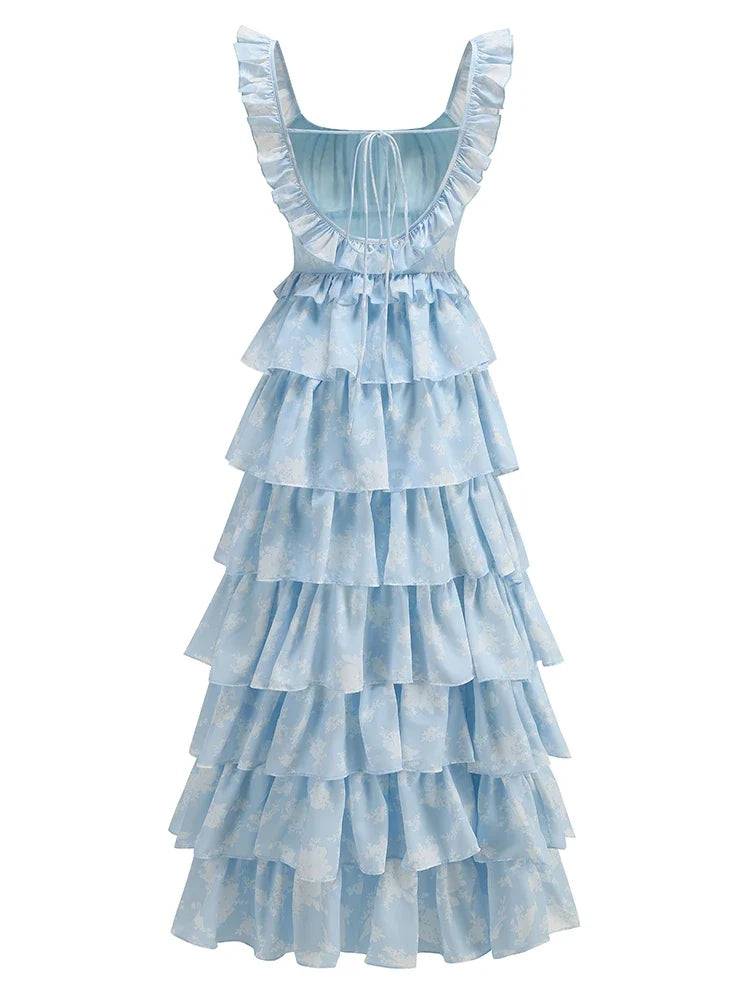 Blue Ruffles Layered Maxi Dress