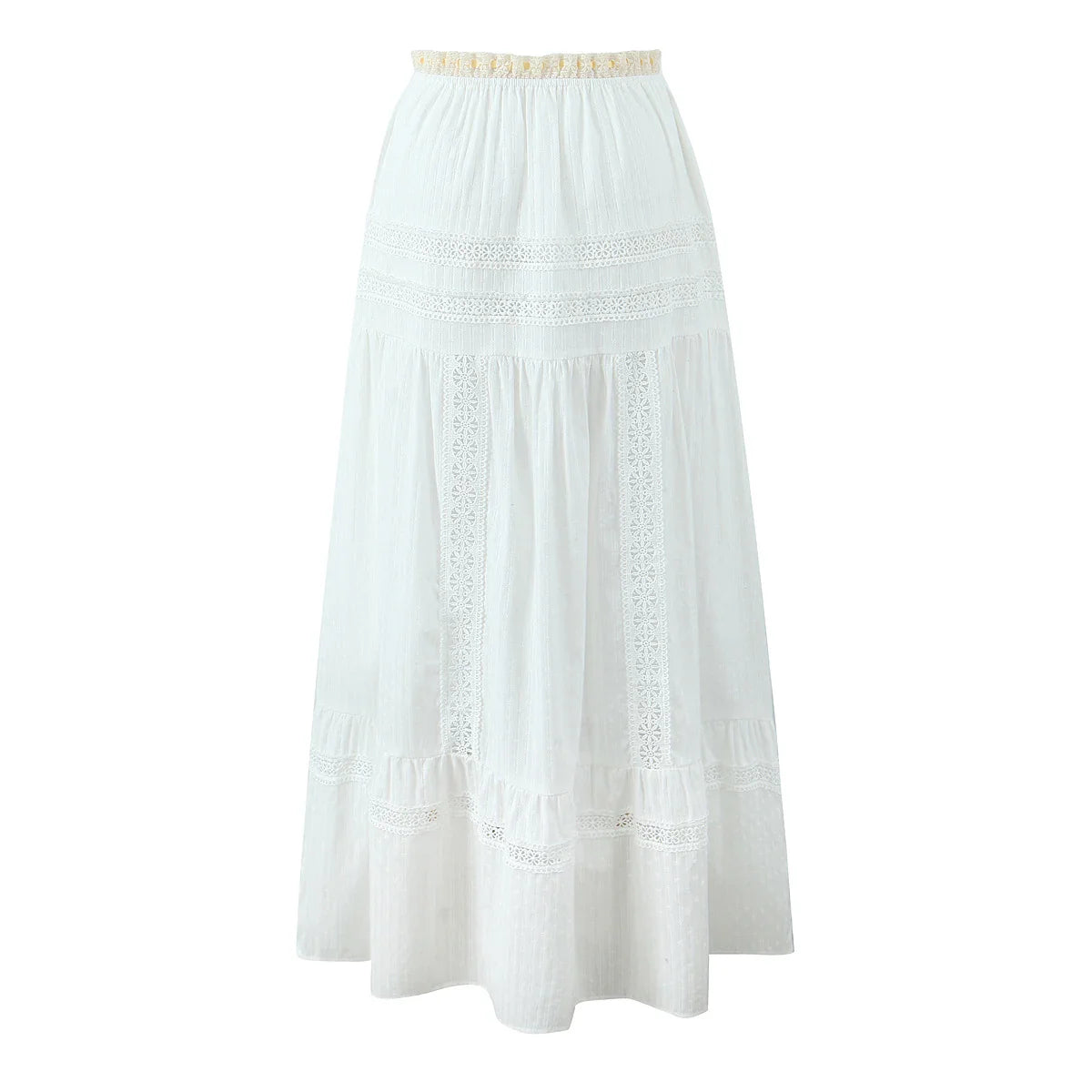 White Ruched Yellow Ribbon Crop Top And Maxi Skirt Set