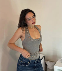 Metal Hollow Halter Neck Vest Top