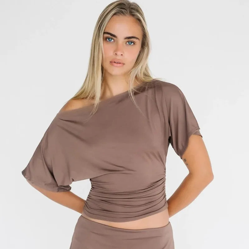 Asymmetrical One Shoulder Short Sleeve Top