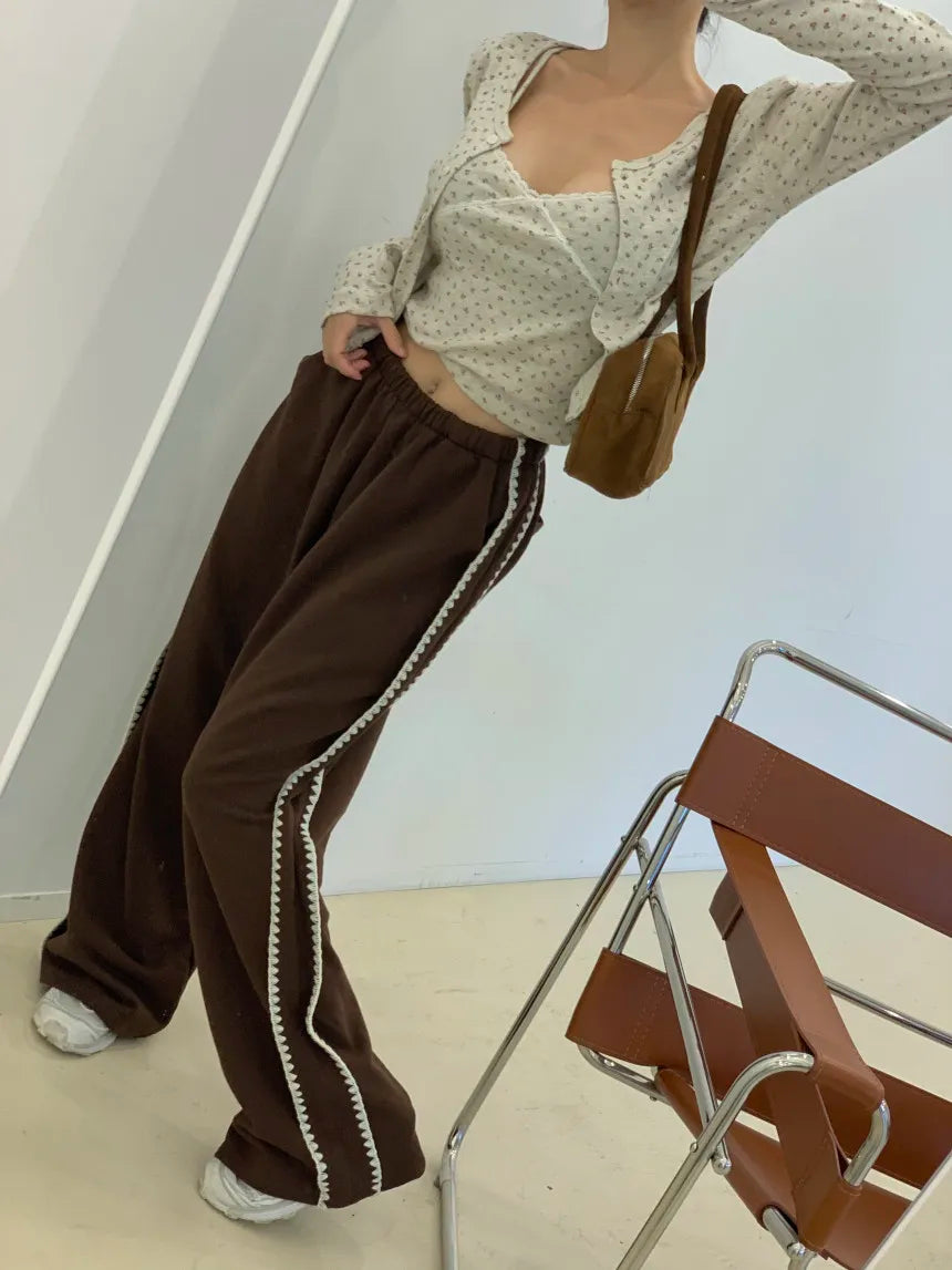 Side Contrasting Lace Track-pants