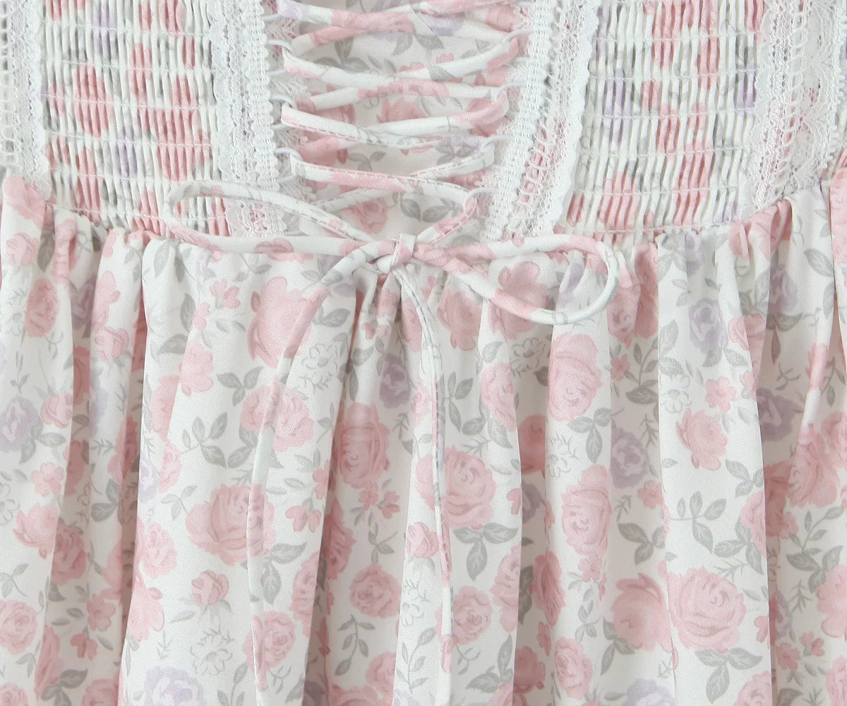 Floral Print Lace Patchwork A-line Mini Dress