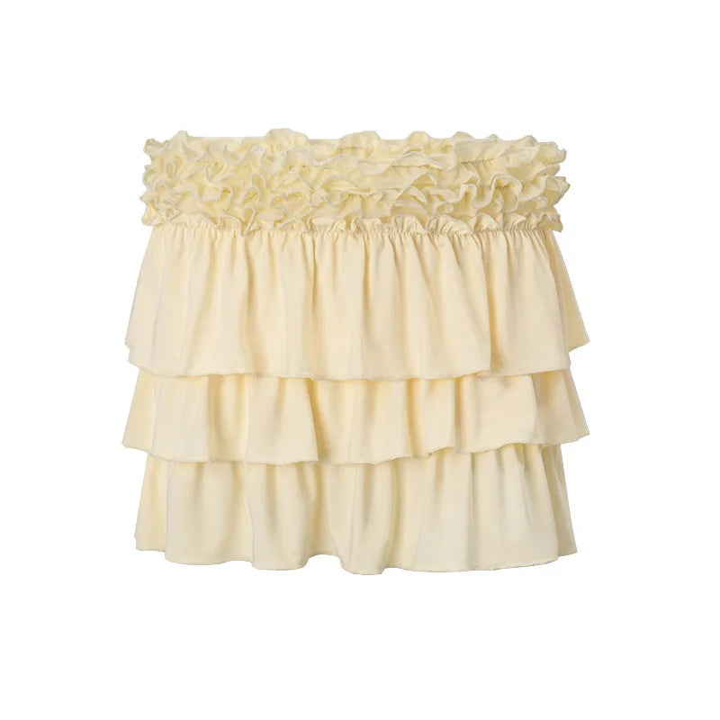 Ruffle Yellow Halter Crop Top And Mini Skirt Matching Set