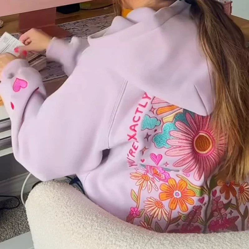 Floral Letter Embroidered Hoodie
