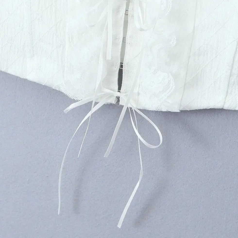 White Frill Hook Halter Tie Crop Top