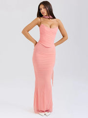 Corset And Bodycon Maxi Skirt With Neckerchief Set