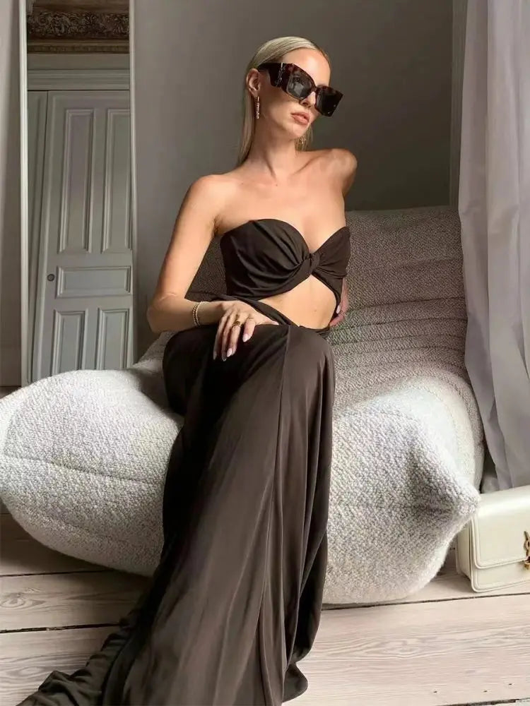 Black Twisted Cut-Out Strapless Maxi Dress