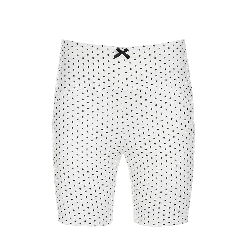 White Polka Dot Knee Length Capri Pants