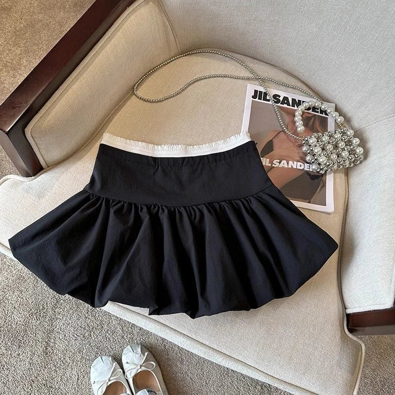Bow Patchwork Pleated Mini Skirt