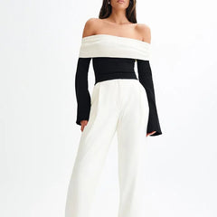 Black Knitted Off-Shoulder Top