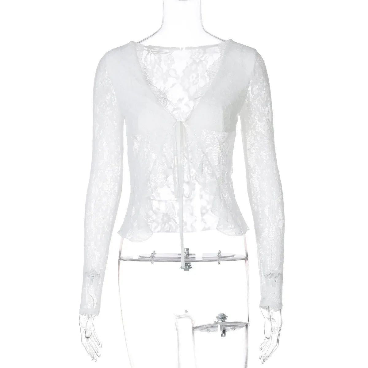 Lace Sheer Front Tie Up Top