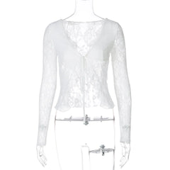 Lace Sheer Front Tie Up Top