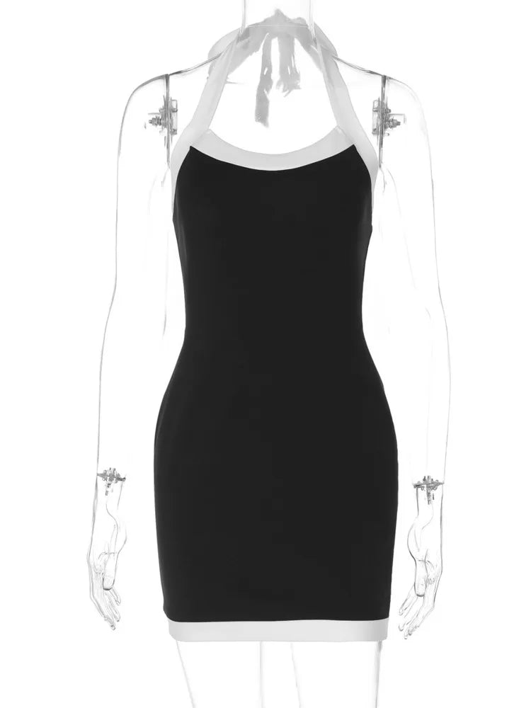 Black Halter White Strap Mini Dress