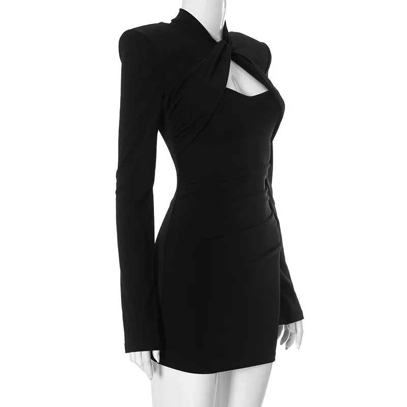 Black Long Sleeve Cut Out Twisted Mini Dress