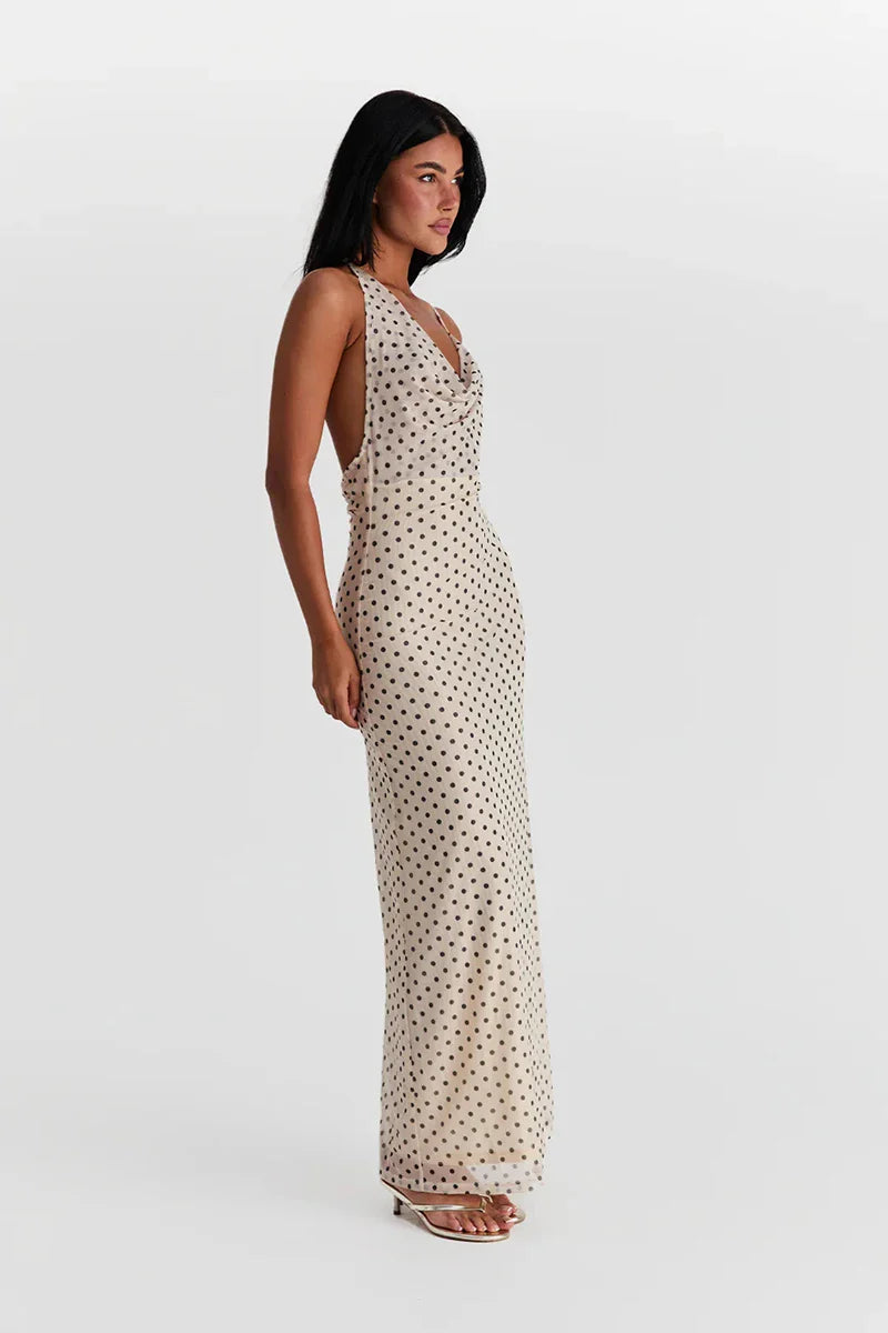 White Polka Dot Strappy Midi Dress