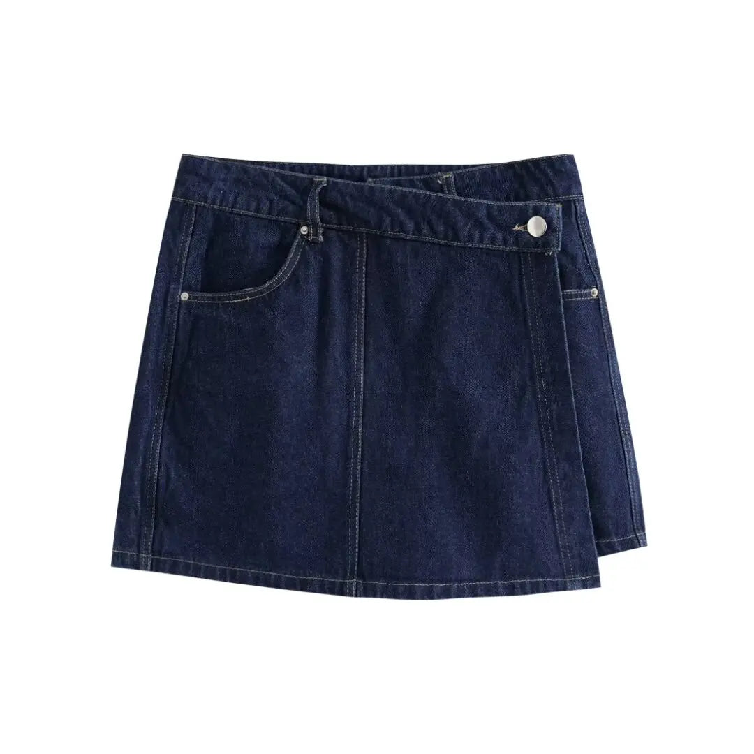Demin Collar Crop Top and Skirt Set