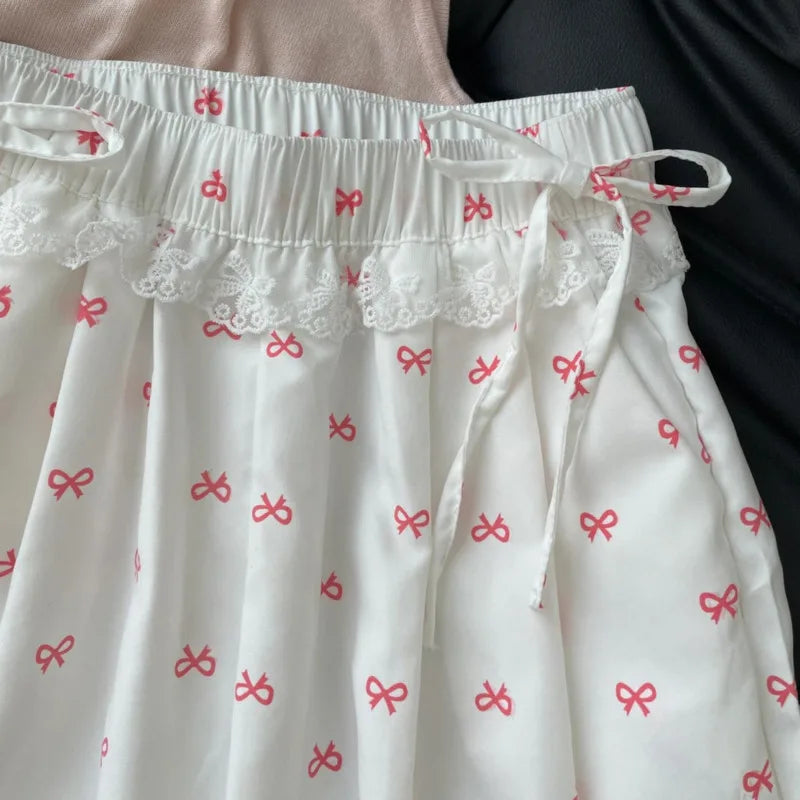 Bow Printed Wide Leg Pants